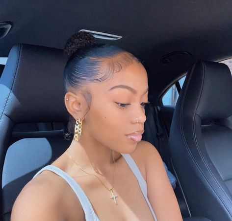 Lori Harvey Sleek Bun, Slickback Ponytail Natural Hair, Low Bun With Edges, 4c Slick Back Ponytail, Natural Hair Slick Back Bun, Side Part Bun Sleek Natural Hair, No Part Slick Back Bun, Slick Back Bun Natural Hair 4c, Low Bun Natural Hair