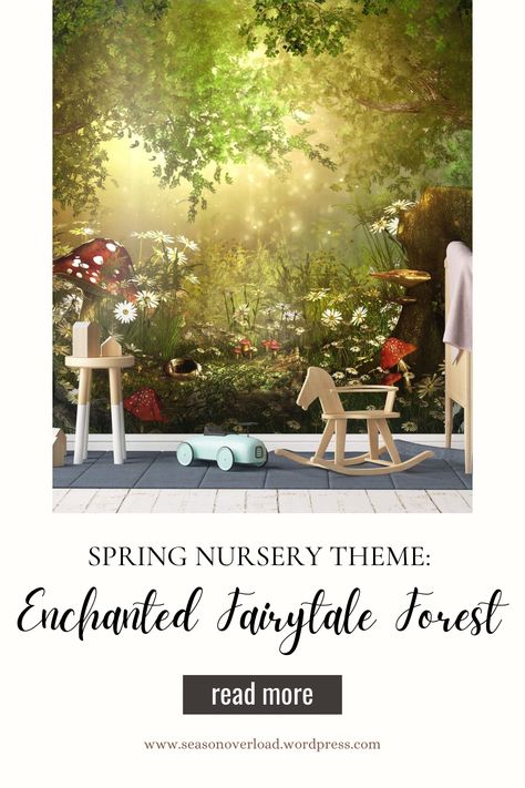 Spring Nursery Theme: Enchanted Fairytale Forest – SeasonOverload Garden Theme Nursery, Enchanted Nursery, Spring Nursery, Forest Fairies, Whimsical Creatures, Moon Decal, Fairy Tale Forest, Fairytale Forest, Hanging Paper Lanterns