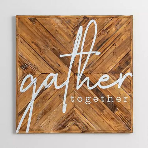 Gather Together Wood Plank Wall Plaque | Kirklands Home Wood Plank Wall, Wood Plank Walls, Gather Together, Plank Walls, Wooden Panel, Church Events, Family Room Decorating, Updating House, Wall Plaque