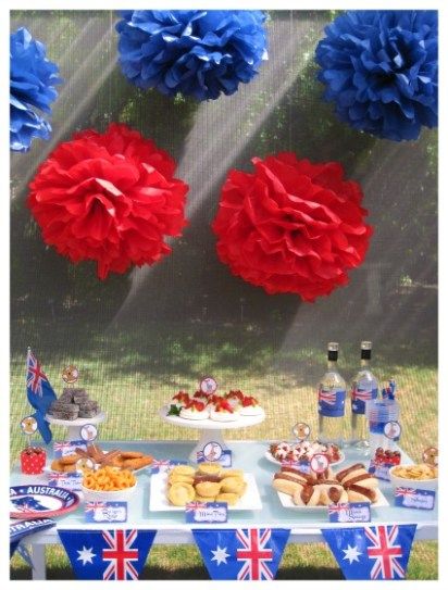 Australia Day Celebrations Aussie Party, Australian Party, Australia Day Celebrations, Australia Party, Australia Crafts, Leaving Party, Aus Day, Aussie Food, Easy Party Decorations