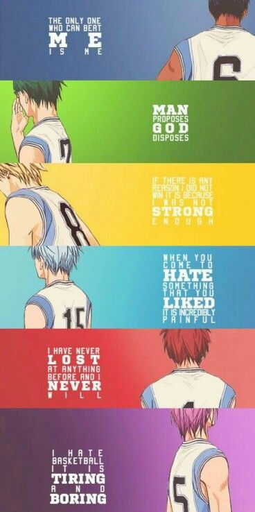 Kuroko no Basuke ~ Generation of Miracles character quotes Kuroko's Basketball Wallpaper, Anime Basket, Vorpal Swords, Aomine Kuroko, Kurokos Basketball, Desenhos Love, Kuroko No Basket Characters, Basketball Anime, Ball Aesthetic