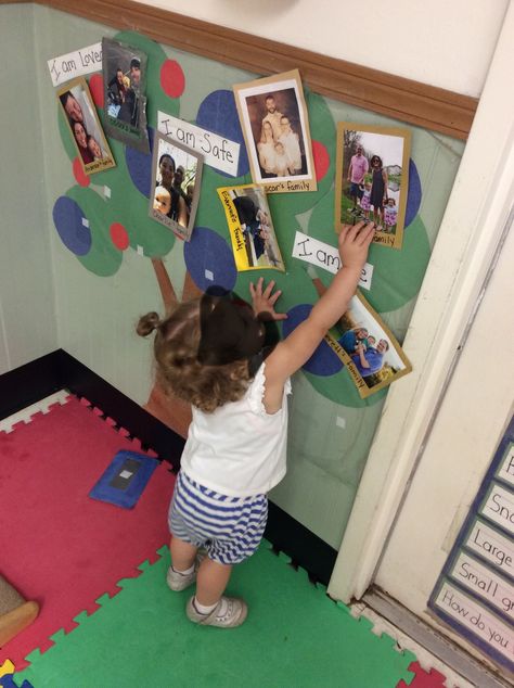 Our family tree has removable pictures so the children can take them to where they are working or exploring. This feature is useful for drop off transitions Family Tree Classroom Display, Family Tree Classroom, Classroom Family Tree, Toddler Daycare Rooms, Tree Classroom, Infant Room Daycare, Infant Toddler Classroom, Infant Curriculum, Family Tree For Kids