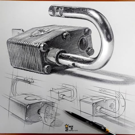 Lock Drawing, Basic Sketching, Buddhist Art Drawing, Structural Drawing, Perspective Drawing Architecture, Perspective Drawing Lessons, Pencil Drawing Tutorials, Realistic Pencil Drawings, Concept Art Tutorial