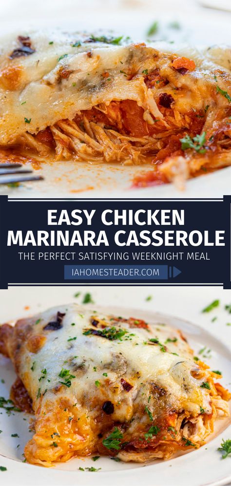 Shredded Chicken Marinara Recipes, Italian Shredded Chicken Recipes, Shredded Chicken Italian Recipes, Chicken With Spaghetti Sauce Recipes, Shredded Chicken Sauce Recipes, Shredded Chicken Dishes For Dinner, Chicken Marinara Casserole, Baked Chicken Spaghetti Recipe Red Sauce, Chicken With Marinara Sauce Recipes