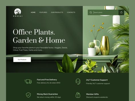 Plants Store, Interactive Web Design, Website Examples, Green Web, Webdesign Inspiration, Homepage Design, Custom Web Design, Webpage Design, Office Plants