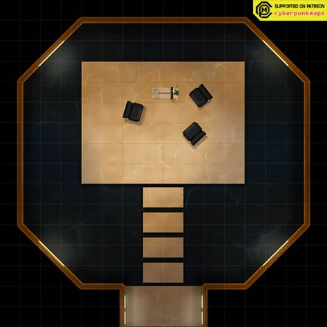 Megacorp Meeting Room [16x16] | Patreon Spaceship Room, Map Rpg, Cyberpunk Rpg, Dungeon Tiles, Dnd World Map, Spaceship Interior, Rpg Ideas, Tabletop Rpg Maps, Fantasy Maps