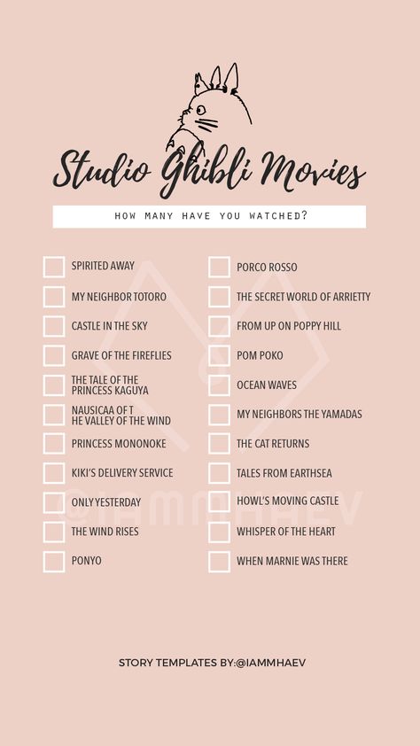 Anime Movies To Watch List, Comfort Movies List, Ghibli Movies List, Ghibli Template, Watch List Template, Studio Ghibli Movies List, Ghibli Watch List, Studio Ghibli Watch List, Anime Checklist To Watch