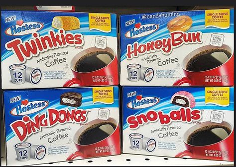 K Cup Flavors, Hostess Cakes, Ding Dongs, Hostess Twinkies, Coffee Flavors, Snack Station, Honey Bun, Flavored Coffee, Coffee Serving