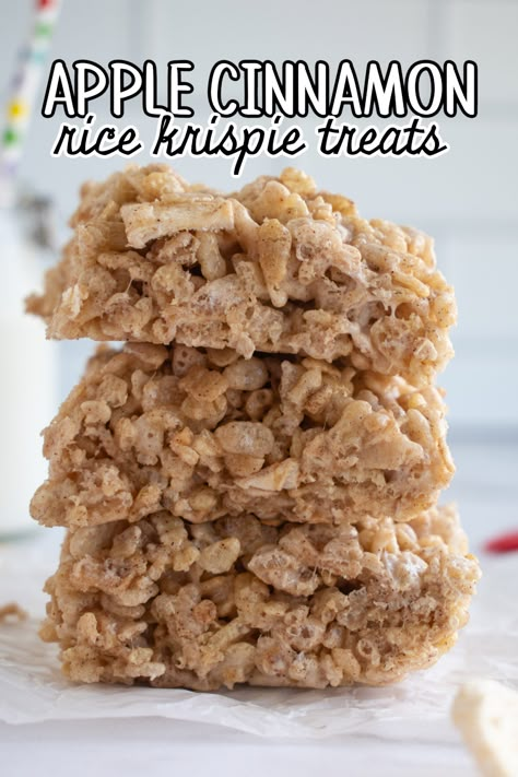 Apple Cinnamon Rice Krispie Treats - Make the Best of Everything Apple Jacks Rice Krispie Treats, Apple Cinnamon Rice Krispie Treats, Apple Pie Rice Krispie Treats, Apple Cider Rice Krispie Treats, Cinnamon Rice Krispie Treats, Fall Rice Krispie Treats Ideas, Rice Crispy Treat Recipes, Fall Rice Krispie Treats, Apple Rice Krispie Treats