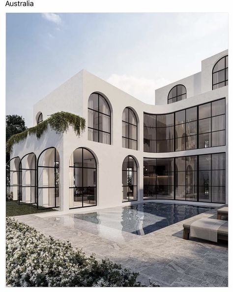 Contemporary Mediterranean, Dubai Houses, Luxury Architecture, Rose Bay, Large Pool, Arch House, House Outside Design, Mediterranean Home, Bloxburg House Ideas