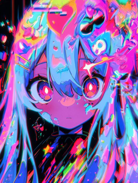 Webcore Art, Hyperpop Art, Rainbow Doodles, Eyestrain Art, Anime Backgrounds Wallpapers, Neon Art, Cute Art Styles, Kawaii Drawings, Kawaii Art