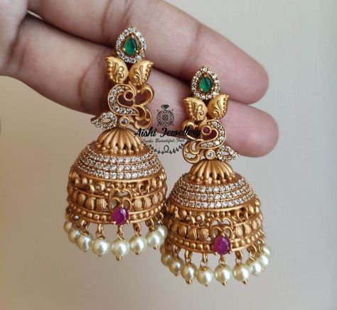 Buttalu Earrings Gold Peacock, Peacock Jhumkas Gold Earrings, Ear Rings For Women In Gold Buttalu, Butta Earrings Gold, Ear Rings For Women In Gold, Shiva Slokas, Butta Earrings, Matte Jewelry, Gold Pendants For Men