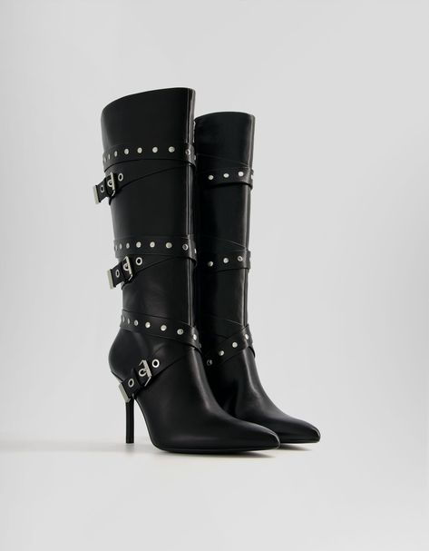 Bershka Boots, Strappy Stilettos, Boot Straps, Biker Boots, High Heel Boots, Tennis Shoes, Black Boots, Heeled Boots, Womens Boots