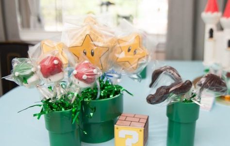 Super Mario Themed Lollipops in Tunnels from a DIY Super Mario Bros Birthday Party on Kara's Party Ideas | KarasPartyIdeas.com (3) Mario Bros Cupcakes, Mario Food, Cake Super Mario, Mario Costumes, Super Mario Bros Cake, Mario Bros Birthday Party, Super Mario Bros Birthday, Mario Bros Cake, Willy Wonka Party