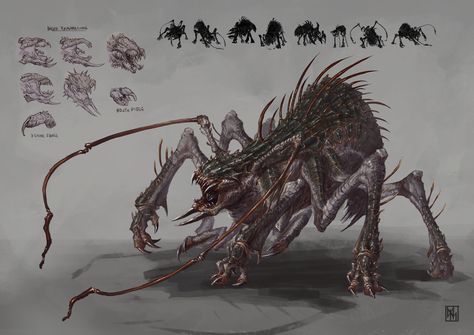 ArtStation - Insectoid monster - Creature design, David Escribano Herrero Insectoid Monster, Enders Game, Monster Inspiration, Alex Mercer, Alien Predator, Monster Sketch, Monster Creature, Eldritch Horror, Fantasy Creature