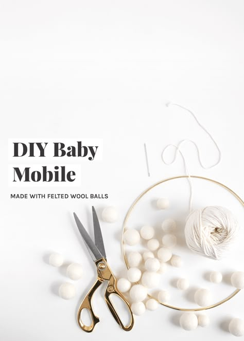 DIY Baby Mobile - The Faux Martha Diy Baby Mobile Tutorial, Diy Baby Mobile Girl, Homemade Mobile, Felted Wool Balls, Baby Mobile Ideas, Diy Macrame Projects, Mobile Ideas, Macrame Baby, Diy Crib