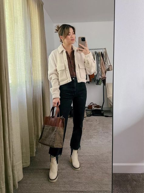 bychloewen on LTK Crop Teddy Jacket Outfit, Cropped Sherpa Jacket Outfit, Cropped Teddy Jacket Outfit, Tan Jacket Outfit, Teddy Jacket Outfit, Sherpa Jacket Outfit, Cropped Jacket Outfit, Cropped Coat, Vintage Denim Jeans