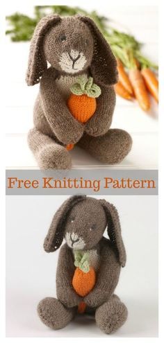 Amigurumi Bunny Rabbit Free Knitting Pattern Newfoundland Mittens, Knitted Carrot, Knitted Stuffies, Rabbit Knitting Pattern Free, Easter Knitting, Rabbit Patterns, Bunny With Carrot, Knit Bunny, Knitting Patterns Free Dog