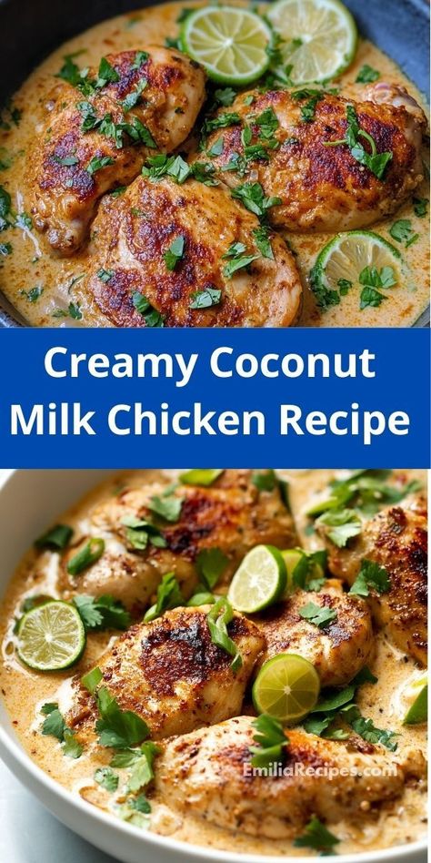 Need a quick and satisfying dinner idea? Discover the Creamy Coconut Milk Chicken Recipe! With its rich, creamy sauce and tender chicken, it’s a delightful and simple dish perfect for busy families. Milk Chicken, Coconut Milk Chicken, Lime Chicken Recipes, Coconut Lime Chicken, Creamy Chicken Recipes, Chicken Crockpot Recipes Easy, Dinner Rotation, Coconut Milk Recipes, Coconut Sauce