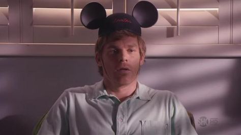 Dexter wearing Mickey Mouse ears Dexter Morgan, Mickey Mouse Ears, Mouse Ears, Dexter, Programming, Tv Series, A Man, Tv