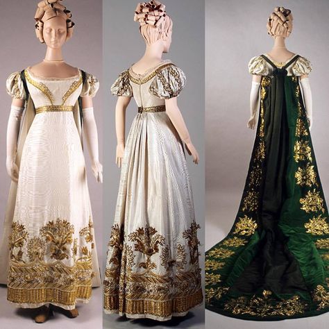 Court dress and train, England, ca. 1810-1825 Kent State University Museum 1813 Dress, 1840 Dress, 1800s Dresses, 1820 Fashion, 1820s Fashion, Historical Gowns, Regency Era Fashion, Kent State, 1800s Fashion