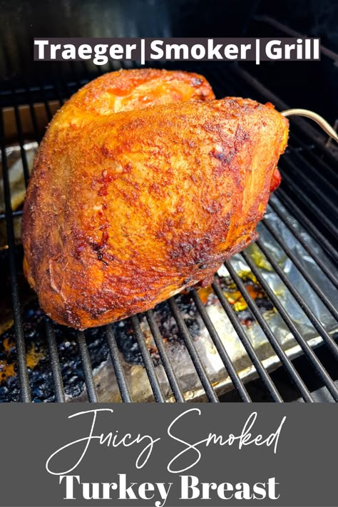 Smoked Turkey On Pit Boss, Turkey On The Traeger Grill, Turkey Breast On Traeger Grill, Turkey Breast On The Traeger, Smoked Turkey Breast Bone In Traeger, Smoked Turkey Traeger Recipe, Treager Smoker Turkey Breast, Traeger Turkey Recipes, Smoked Bone In Turkey Breast On Pellet Grill