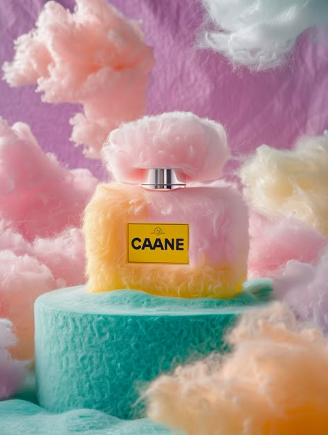 Premium Commercial Photography of a pink and yellow gradient fluffy perfume bottle with Chanel logo printed on it,Floating on top of blue green gradient fluffy product podium, rule ofthirds composition,low angle shot,studio lighting,Fluffy white clouds floating around.weightlessness,Stylish, minimalist,pure clean background,super clean background,Pink and lilac gradient background,Surreal details, delicate velvet texture --v 6  --stylize 250 Perfume Artwork, Cool Perfume, Lilac Gradient, Blue Green Gradient, Kate Spade Perfume, Product Podium, Photography Studio Lighting, Adidas Ad, Clean Background