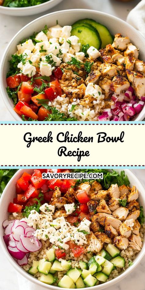 Want to bring a taste of the Mediterranean to your dinner table? This Greek Chicken Bowl Recipe is a delightful blend of flavors and textures that will excite your palate. Don’t forget to save this recipe for your Mediterranean Dinner Ideas; it’s sure to become a weeknight favorite! Mediterranean Dinner Ideas, Healthy Greek Recipes, Easy Greek Chicken, Mediterranean Chicken Bowl, Chicken Salad Bowls, Mediterranean Dinner, Mediterranean Bowls, Chicken Bowl Recipe, Greek Chicken Salad