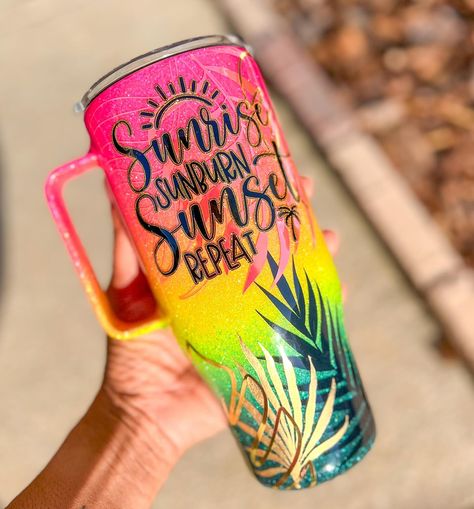 Take me to the islands!! 🌴☀️ I’m really loving the turnout of these tropical Ombre tumblers! 🌊 #explore #tumbler #handmade #custommade #loveleimadecustoms #loveleimade #glitter #epoxy#customtumbler #beach #vacation Tumbler Inspiration, Summer Cups, Painted Cups, Artist On Instagram, Custom Tumblers, Malta, Beach Vacation, Tumbler, Glitter