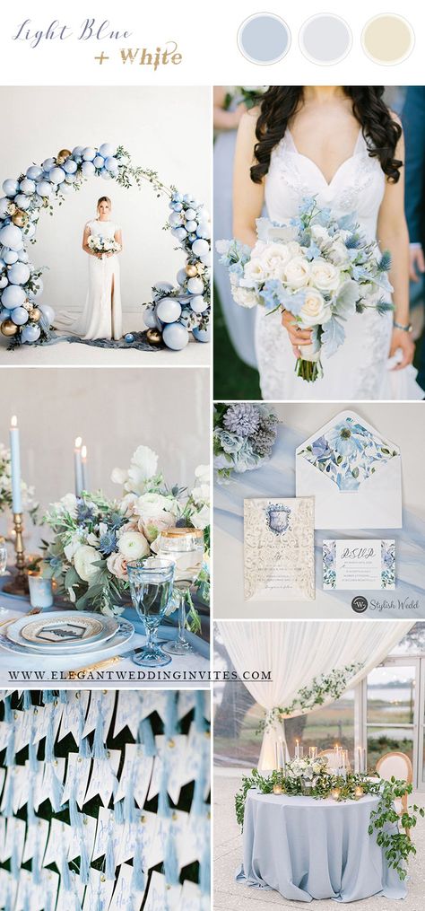 Blue Wedding Colors Archives - Elegantweddinginvites.com Blog Wedding Color Palette Light Blue, Light Blue Wedding Palette, Light Blue And Sage Green Wedding, French Blue Wedding Theme, Different Shades Of Blue Wedding, Steel Blue Wedding Theme, Twilight Blue Wedding, Cerulean Wedding, Light Blue And Green Wedding