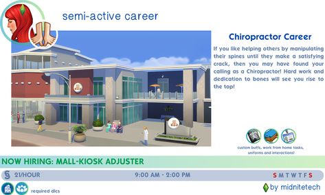 Chiropractor Career (Semi-Active) | Patreon Chiropractic Assistant, Find Your Calling, Mall Kiosk, Custom Computer, Hard Work And Dedication, Chiropractic, Sims 4 Mods, Going To Work, Helping Others