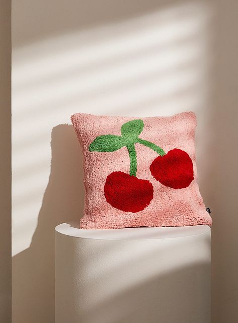 Cushion Cover Designs Diy, Punch Needling Ideas, Apartment Diys, Cherry Pillow, Punch Pillow, Cherry Bedroom, Hall Room, Big Girl Bedrooms, Pillow Ideas