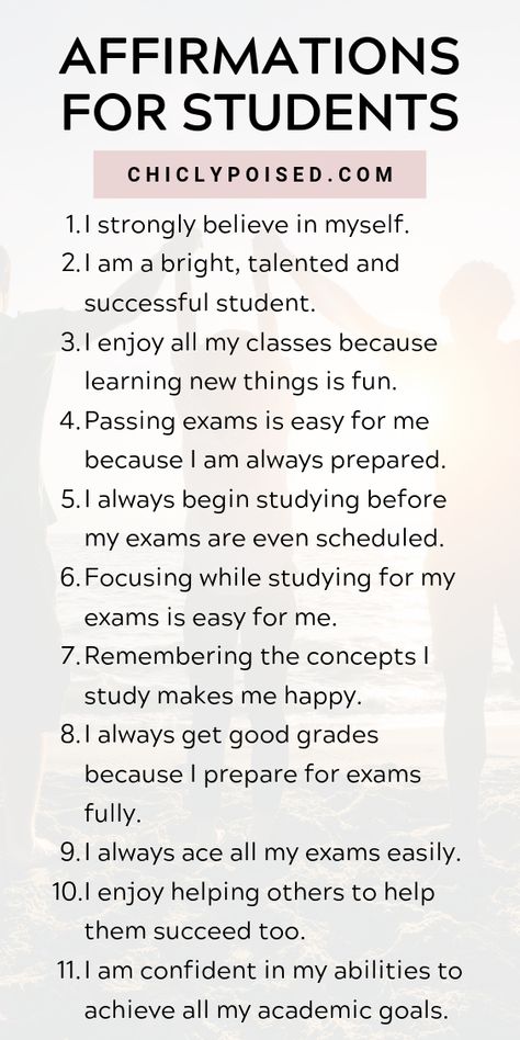 Positive affirmations for college students. #affirmations #positivehabits #studentaffirmations #collegeyear #freshmanyear Positive Learning Affirmations, Positive Affirmation For Studying, Words Of Affirmation For School, Daily Affirmations For School, Study Affirmations I Am, Affirmations For Students Learning, Manifestation For Students, Daily Affirmations For Studying, Manifestation For Study