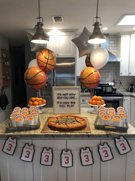 Sports Themed Birthday Decorations, Diy Sports Themed Birthday Party, One Basketball Birthday, 30th Birthday Basketball Theme, Basketball Sleepover Ideas, Basketball Party Theme Ideas, Nike Basketball Birthday, Basketball Theme 3rd Birthday Party, Two Year Old Basketball Party