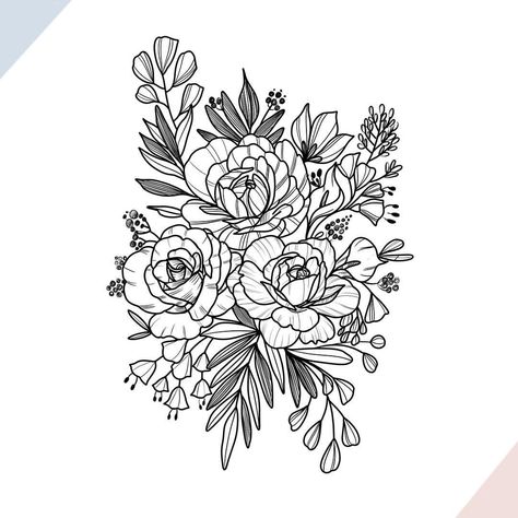 Greenery Tattoo, Flower Bouquet Tattoo, Tattoo Floral, Bouquet Tattoo, Instagram Tattoo, Floral Drawing, Up Tattoos, Tat Ideas, Flower Tattoo Designs