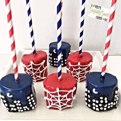 Spider-Man Chocolate Covered marshmallows Spider Man Treats, Spidey Party, Jeremiah 3, Covered Marshmallows, Birthday Surprises, Man Cake, Chocolate Covered Marshmallows, Spiderman Birthday Party, 4 Birthday