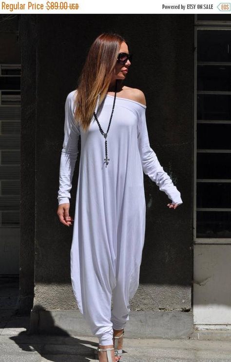 Jumpsuit Sleeves, White Long Sleeve Jumpsuit, Baggy Jumpsuit, Late Summer Outfits, Union Suit, Harem Jumpsuits, Party Outfits For Women, Jumpsuit Long, Boho Jumpsuit