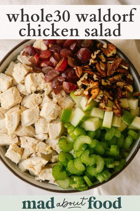 Whole 30 Chicken Salad Recipe, Whole 30 Travel Food, Whole 30 High Protein Snacks, Heart Healthy Chicken Salad, Whole 30 Before And After, Whole 30 Recipes Lunch, Whole 30 Lunches For Work, Whole30 Lunch Ideas, Waldorf Chicken Salad Recipe