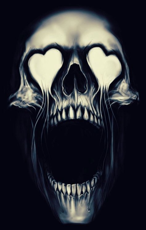 Hearts by QwAk - Skullspiration.com - skull designs, art, fashion and more Screaming Skull, A Skull, Skull Tattoos, Skeletal, Two Hearts, Skull And Bones, Pics Art, Skull Art, Dark Art