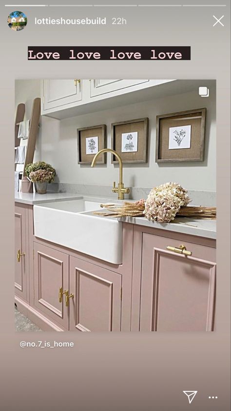 Kitchens Classic, Colorful Kitchens, Pink Cabinets, Open Plan Kitchen Dining Living, Kitchen Sink Design, Open Plan Kitchen Dining, Cottage Inspiration, Kitchen Remodel Inspiration, Remodel Inspiration