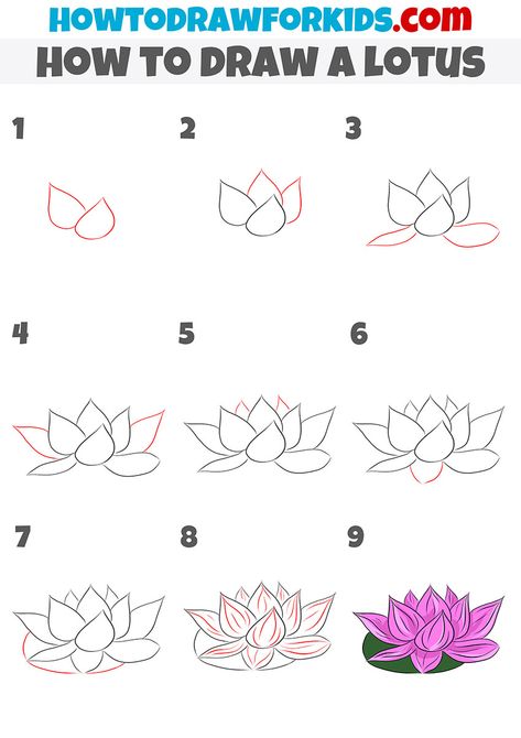 how to draw a lotus step by step How To Draw Lotus Step By Step, How To Draw Lotus, How To Draw A Lotus Flower, How To Draw Lotus Flower, Lotus Drawing Simple, Flower Tutorial Drawing, Lotus Doodle, Lotus Flower Tutorial, Water Lily Drawing