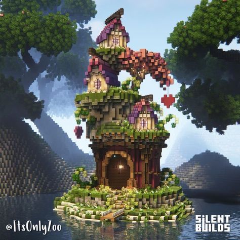 Fantasy Minecraft Starter House, Minecraft Elf Village, Fantasy World Minecraft, Minecraft Fantasy Build Ideas, Minecraft Fantasy Builds Easy, Fantasy Village Minecraft, Cute Minecraft Village Ideas, Minecraft Village Builds, Minecraft Fantasy Village