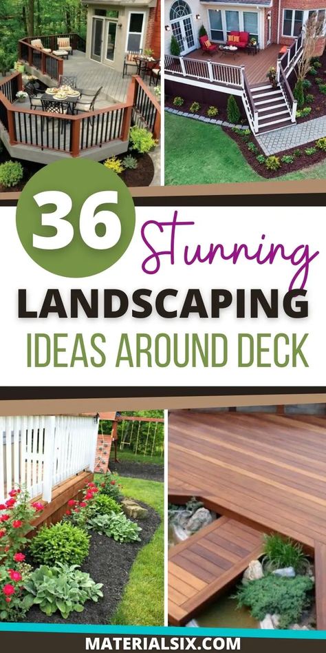 36 Inspirational Landscaping Ideas Around Deck Landscaping Around Raised Deck Backyard, Low Deck Landscaping Ideas, Landscaping Around Low Deck, Around The Deck Landscaping Ideas, Raised Deck Landscaping Ideas, Bushes Around Deck, Landscape Around Deck, Landscaping Around A Deck, Landscaping Ideas Around Deck