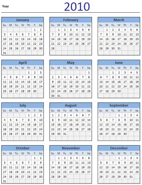 2010 Calendar - Download Personal Budget Template, Yearly Calendar Template, Full Year Calendar, Excel Spreadsheets Templates, Excel Calendar Template, Calendar Design Template, Excel Calendar, Free Calendar Template, Calendar Layout