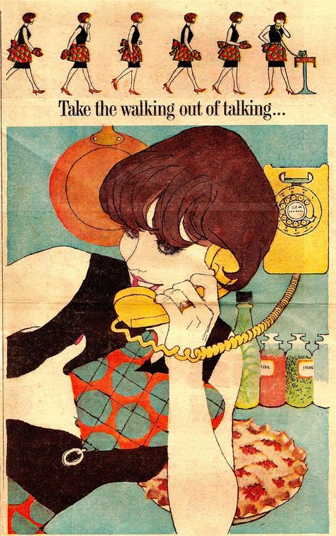 70s Illustration, Retro Advertisements, Sweet Art, Ap Art, Brand Image, Junk Drawer, Telephones, Retro Illustration, Aesthetic Images