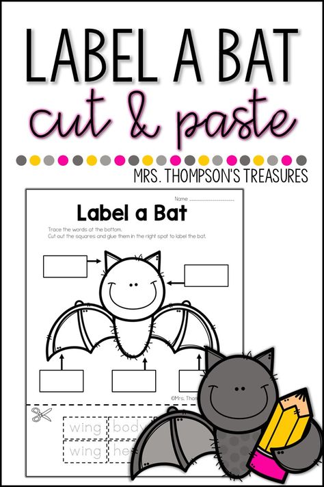 Label a Bat  If you are studying bats this fall be sure you include this fun label a bat activity! This trace cut and paste worksheet is simple enough for kindergartners but also great for 1st and 2nd graders to practice labeling. Print copies and add it in your science center or combine it with a story like ... Read More about Label a Bat  The post Label a Bat appeared first on Classroom Freebies. Bats First Grade Activities, Kindergarten Labeling Activities, Bat Anchor Chart, Bats Lesson Plans, Bat Day Kindergarten, Bat Unit Study, Spiders And Bats Preschool Theme, Bat Worksheets, Bats Kindergarten