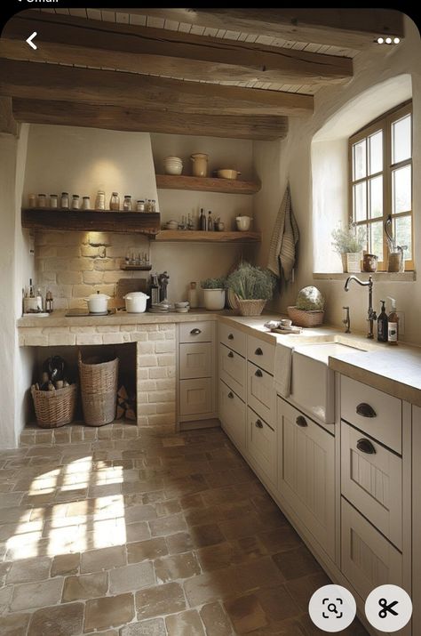 Small Open Kitchens, Earthy Kitchen, Old World Kitchens, Open Kitchen And Living Room, Rustic Country Kitchens, Minimalist Kitchen Design, Rustic Kitchen Design, Rustic Farmhouse Kitchen, French Country Kitchen