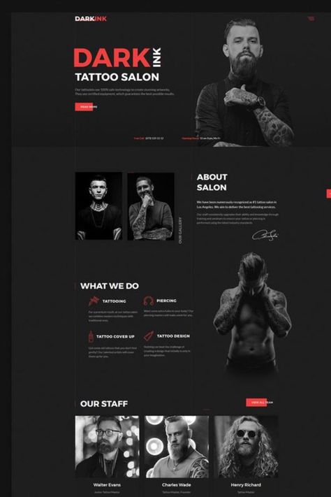 Tattoo Salon Multipage Website Template Parallax Website, Salon Tattoo, Honda F1, Tattoo Website, Tattoo Sites, Website Design Inspiration Layout, Tattoo Salon, Best Website Design, Graphisches Design