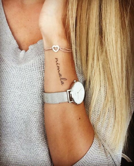 Small Name Tattoo, Name Tattoos For Moms, 50 Tattoo, Side Wrist Tattoos, Name Tattoos On Wrist, Baby Name Tattoos, Tattoos With Kids Names, Mommy Tattoos, Wrist Tattoos For Women