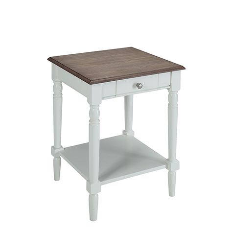 Convenience Concepts French Country End Table With Drawer And Shelf 6042185dftw | Bellacor Country End Tables, French Country End Table, French Country Rug, White End Tables, French Country Bedrooms, End Tables With Drawers, Wood End Tables, Country Furniture, Country Style Homes